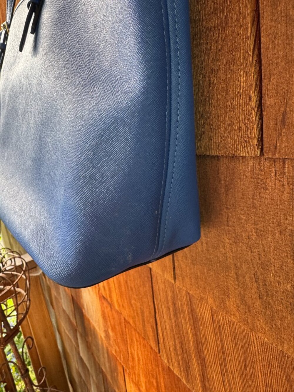 Michael Kors Jet Set Travel Large Top Zip Leather Royal Blue Tote Bag w/Charm - Picture 9 of 16